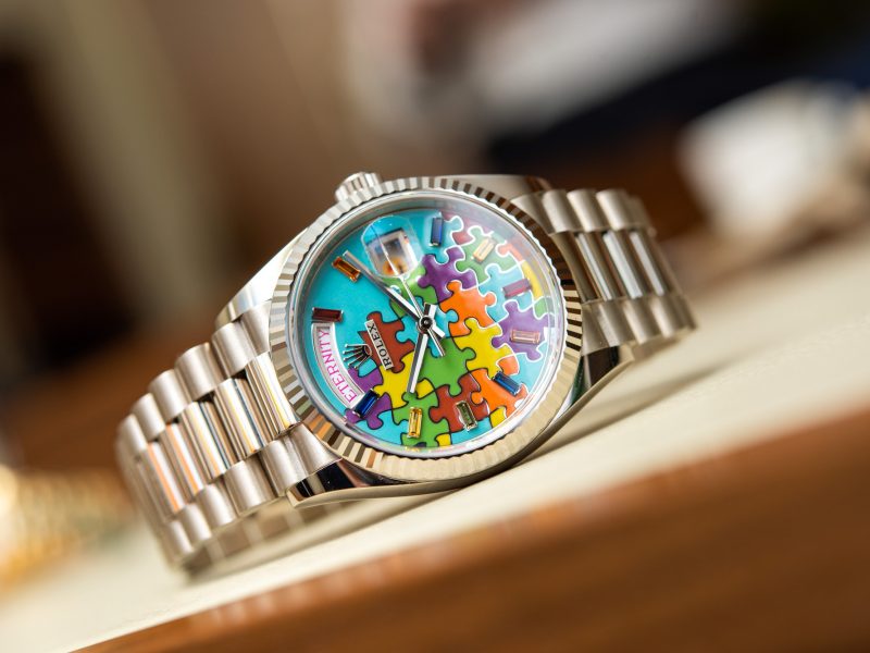 Rolex Day-Date 36 Jigsaw Puzzle Dial Watch In White Gold